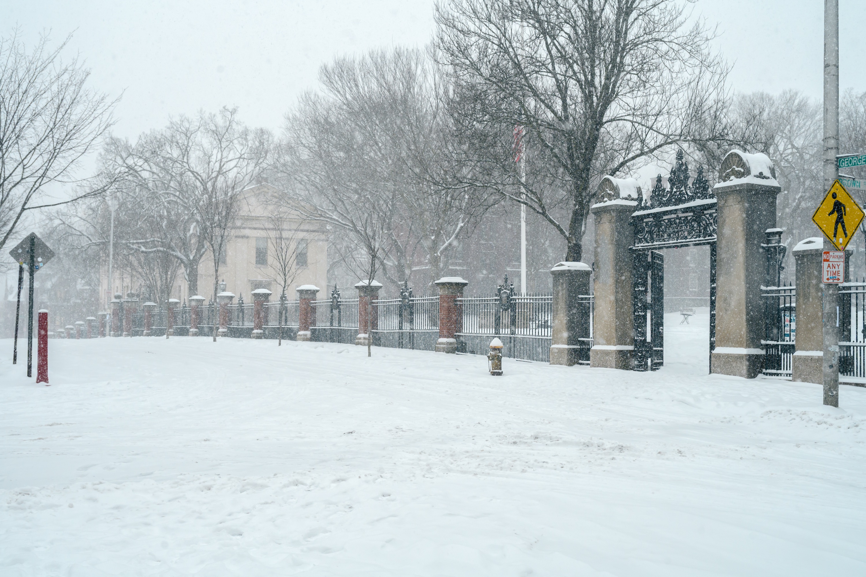 Photo of open black-iron gates on the Main Green.
